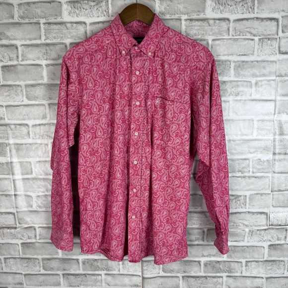 Ariat Wester Wear Hot Pink Paisley AOP Long Sleeve Button Down Shirt Mens MEDIUM - Picture 2 of 9